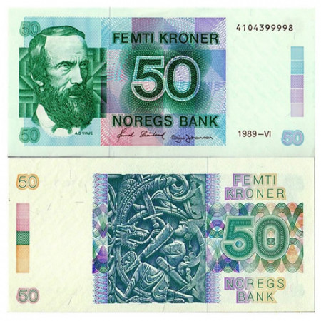 1989 * Banknote Norway 50 Kroner “A Olavsson Vinje” (p42e) UNC