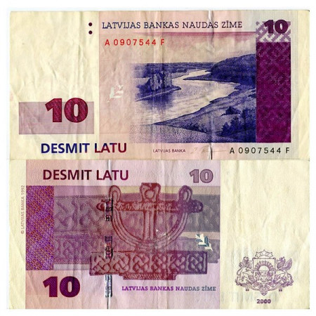 2000 * Banknote Latvia 10 Latu "Daugava River" (p50) VF