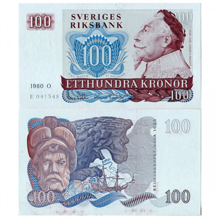 1980 * Banknote Sweden 100 Kronor “King Gustav II Adolf” (p54c) UNC