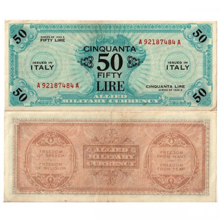 1943 A * Banknote Italy 50 AM Lire "Allied Military Currency" Bilingual A.1156 (pM20a) XF