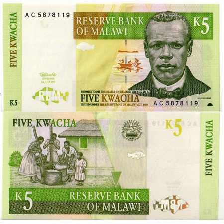 1997 * Banknote Malawi 5 Kwacha "J Chilembwe" (p36a) UNC