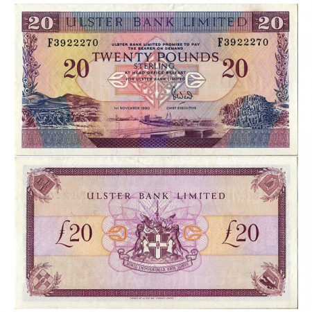 1990 * Banknote Northern Ireland 20 Pounds "Ulster Bank" (p333a) XF+