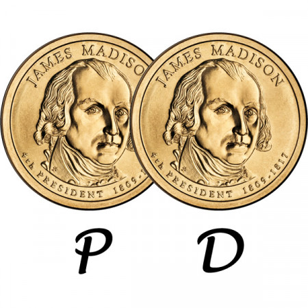 2007 * 2 x 1 Dollar United States "James Madison - 4th" P+D