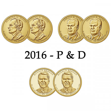 2016 * Lot 6 x 1 Dollar United States "Presidential Series 37-40th" P+D