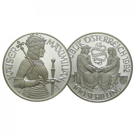 1992 * 100 Silver Schilling Austria - “Maximilian I” (KM 3003) PROOF