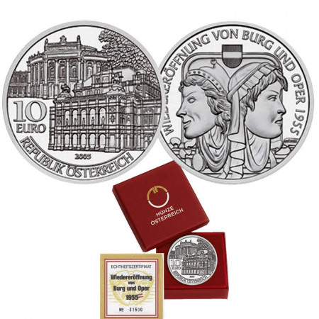 2005 * 10 Euro Silver AUSTRIA "Re-Opening of Burgtheater and Opera" PROOF