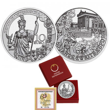 2005 * 10 Euro Silver AUSTRIA "60 Years Second Republic" PROOF