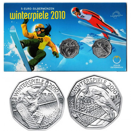 2010 * 2 x 5 Euro Silver AUSTRIA "2010 Winter Olympics - Vancouver" BU