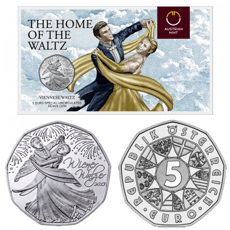 2013 * 5 Euro Silver AUSTRIA "The Home of the Waltz - Viennese Waltz" BU