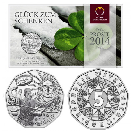 2013 (2014) * 5 Euro Silver AUSTRIA "PROSIT 2014 - Lucky Coin" BU