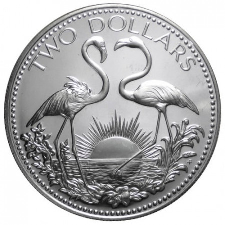 1974 * 2 Dollars Silver Bahamas "Flamingos"