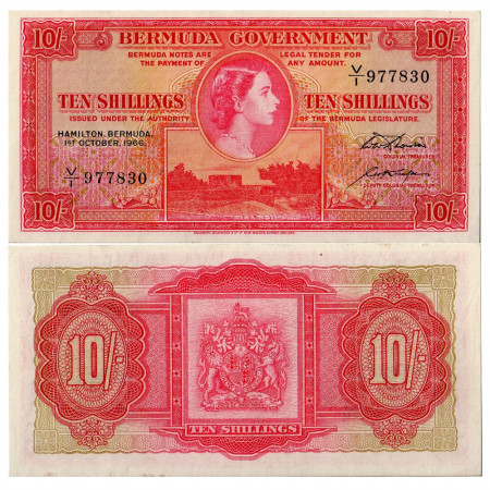 1966 * Banknote Bermuda 10 shillings VF+