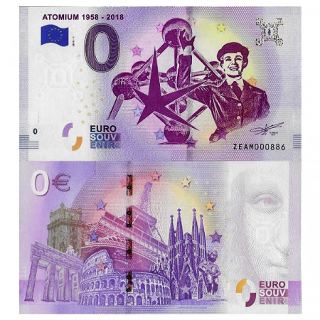 2018-1 * Banknote Souvenir Belgium European Union 0 Euro "Atomium 1958-2018" UNC