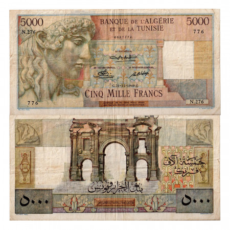 1949 * Banknote Tunisia 5000 francs FF