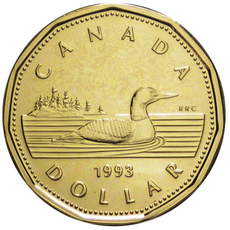 1993 * 1 Dollar (Loonie) Canada "Canadian Loon - 3rd Portrait" (KM 186) BU