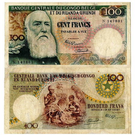 1956 * Banknote Belgian Congo 100 Francs (p33a) VF-
