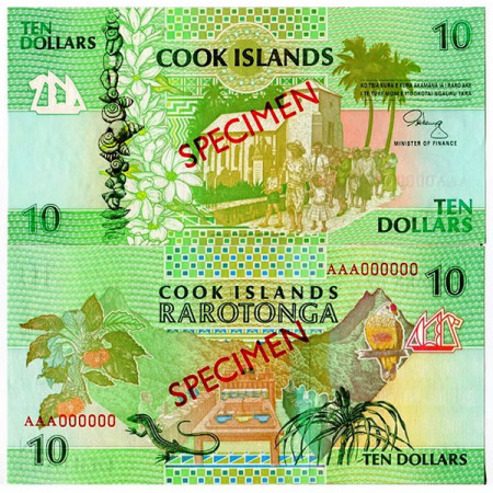 ND (1992) * Banknote Cook Islands 10 Dollars "Specimen” (p8s) UNC