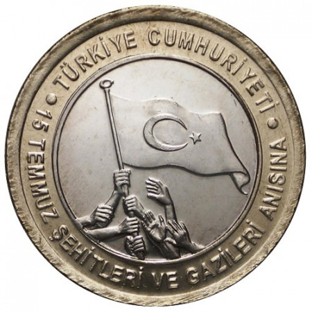 2016 * 1 Lira Bimetallic Turkey "Martyrs and Veterans" (KM New) UNC