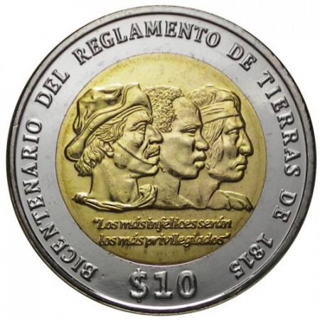 2015 * 10 Pesos Bimetallic Uruguay “Reglamento de Tierras of 1815” (KM 141) UNC