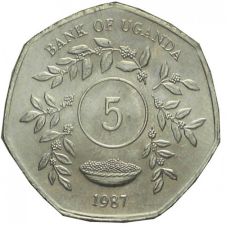1987 * 5 Shillings Uganda “Coat of Arms” (KM 29) XF