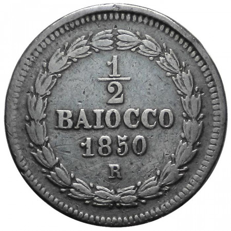 1850 VR * 1/2 Baiocco Papal State Vatican Pius IX F