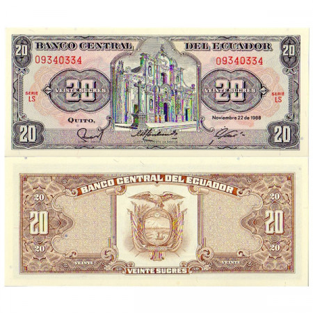 1988 * Banknote Ecuador 20 Sucres "Jesús Church - Quito" (p121Aa) UNC