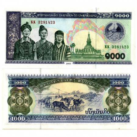 ND (2003) * Banknote Laos 1000 Kip "Women, Pha That Luang Pagoda" (p32Ab) UNC