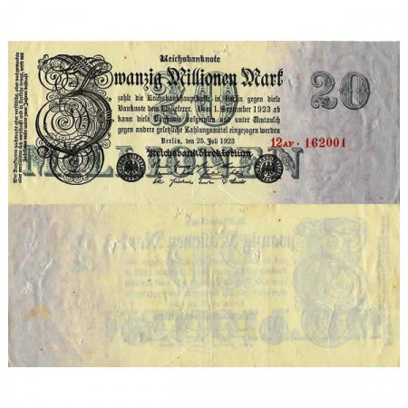 1923 * Banknote Germany Weimar 20 Million - 20.000.000 Mark "Reichsbanknote" (p97b) aVF