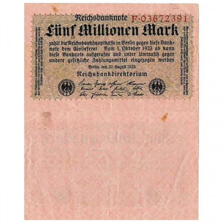 1923 * Banknote Germany Weimar 5 Million - 5.000.000 Mark "Reichsbanknote" (p105) VF