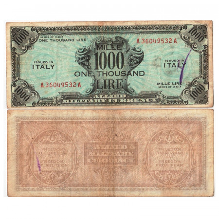 1943 A * Banknote Italy 1000 AM Lire "Allied Military Currency - Bilingual" (A1165 pM23) F+