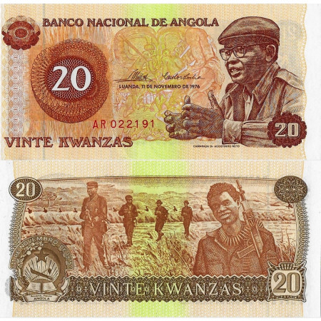 1976 * Banknote Angola 20 Kwanzas "Dr. Agostinho Neto" (p109) UNC