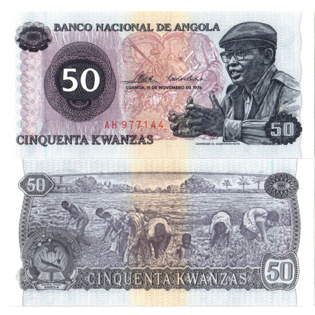 1976 * Banknote Angola 50 Kwanzas "Dr. Agostinho Neto" (p110a) UNC