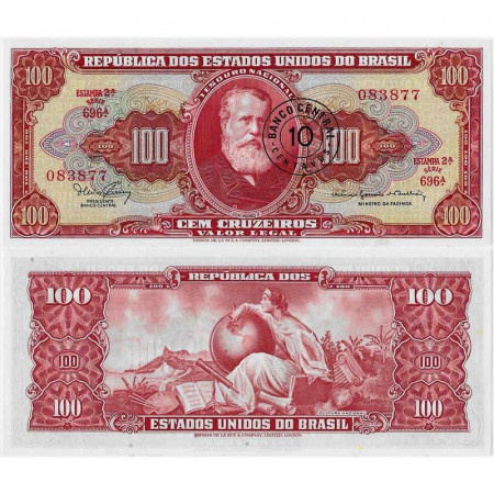 ND (1966-67) * Banknote Brazil 10 Centavos on 100 Cruzeiros "Banco Central - Dom Pedro II" (p185a) UNC