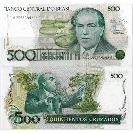 ND (1987) * Banknote Brazil 500 Cruzados "Heitor Villa Lobos" (p212d) UNC