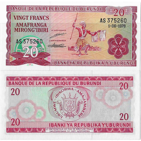 1979 * Banknote Burundi 20 Francs "Dancer - Arms" (p27a) UNC