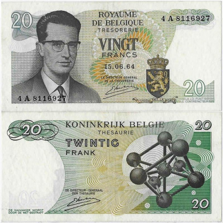 1964 * Banknote Belgium 20 Francs "Baudouin I - Atomium" (p138) XF