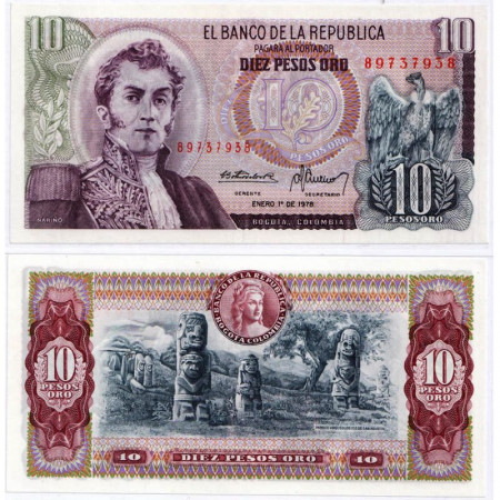 1978 * Banknote Colombia 10 Pesos Oro "General Antonio Nariño" (p407f) UNC