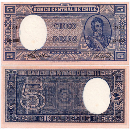 ND (1947-58) * Banknote Chile 5 Pesos (1/2 Condor) "Bernardo O'Higgins - Talleres de Especies" (p110) UNC