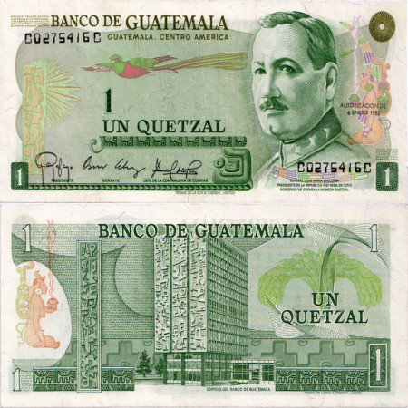 1983 * Banknote Guatemala  1 Quetzal "General JM Orellana" (p59c) UNC