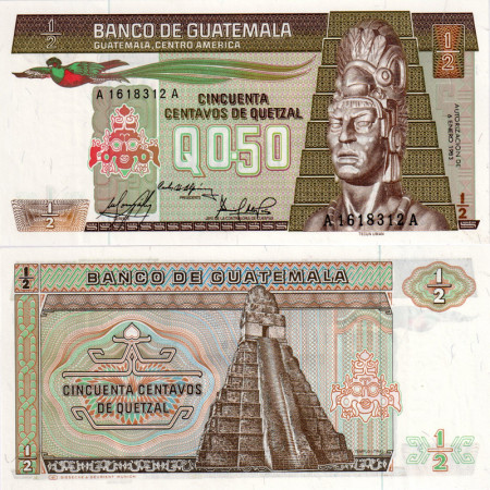 1983 * Banknote Guatemala  50 Centavos de Quetzal "Tecun Uman" (p65) UNC