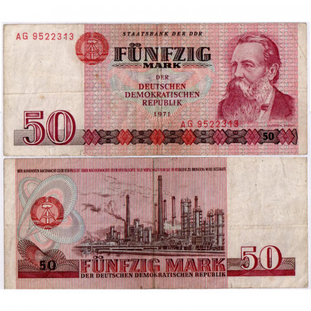 1971 * Banknote Germany DDR Democratic Republic 50 Mark "Friedrich Engels" (p30a) VF