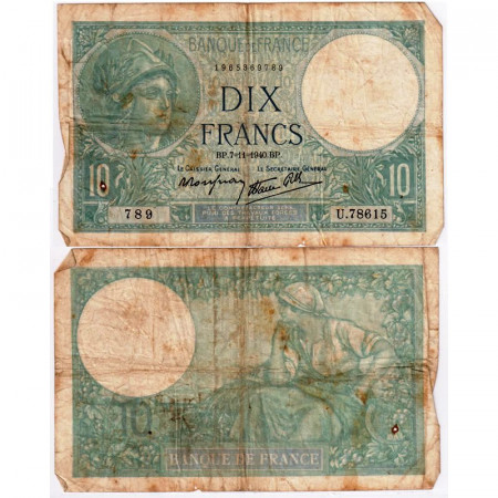 1940 (07/11) * Banknote France 10 Francs "Minerve" (p84) F