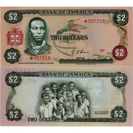 1977 * Banknote Jamaica 2 Dollars "Paul Bogle - SPECIMEN" (p60s CS2) UNC