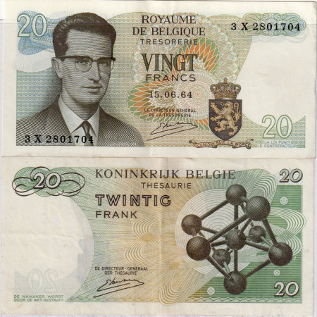 1964 * Banknote Belgium 20 Francs "Baudouin I - Atomium" (p138) VF+