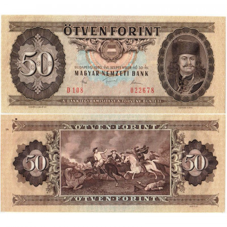 1980 * Banknote Hungary 50 Forint "Prince Ràkòczi II" (p170d) UNC