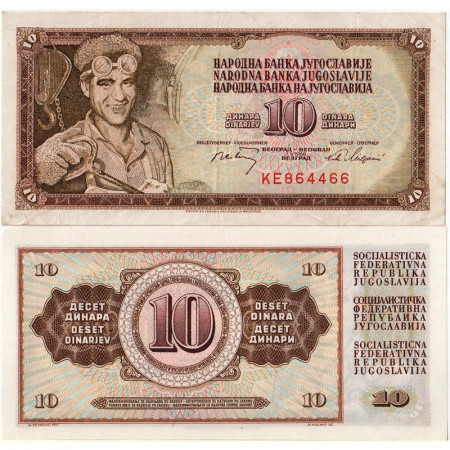1968 * Banknote Yugoslavia 10 Dinara "Operaio delle Acciaierie" (p82b) UNC