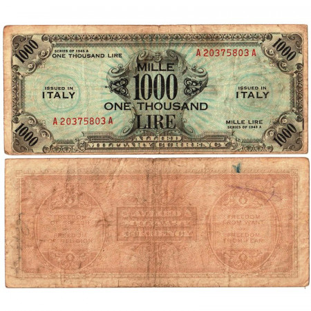 1943 A * Banknote Italy 1000 AM Lire "Allied Military Currency - Bilingual" (A1165 pM23) F