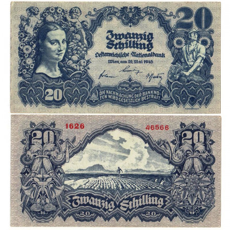 1945 * Banknote Austria 20 Schilling "Girl, Farmer" (p116) aUNC