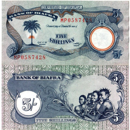 ND (1969) * Banknote Biafra 5 Shillings "Palm Tree" (p3a) aUNC