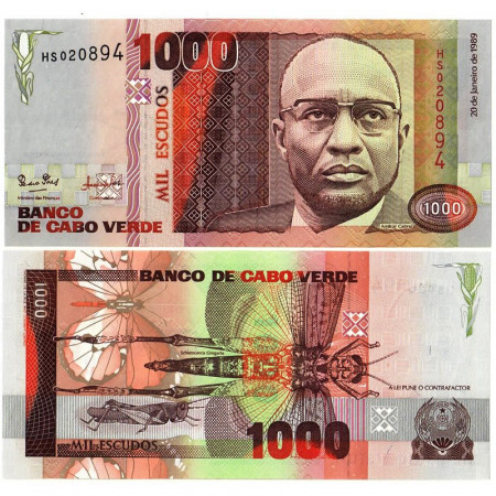 1989 * Banknote Cape Verde 1000 Escudos "A Cabral" (p60a) UNC